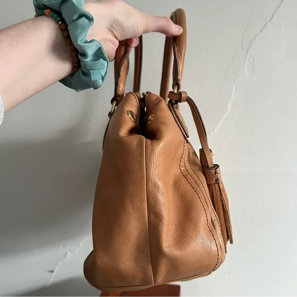 J. Crew Peyton Brown Leather Satchel Crossbody Shoulder Bag Warm Sienna